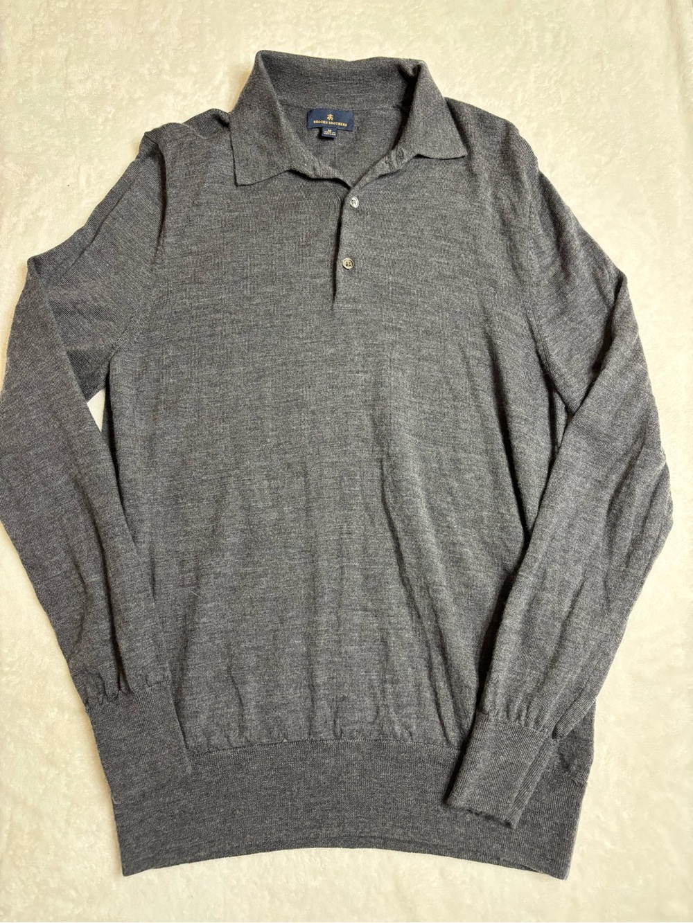 Brooks Brothers Men's Charcoal V-Neck Polo Merino Sweater